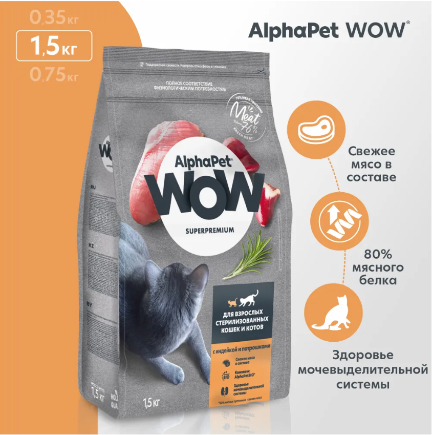 Сухой корм Alphapet WOW Superpremium с индейкой и потрошками  для стерилизованных кошек
