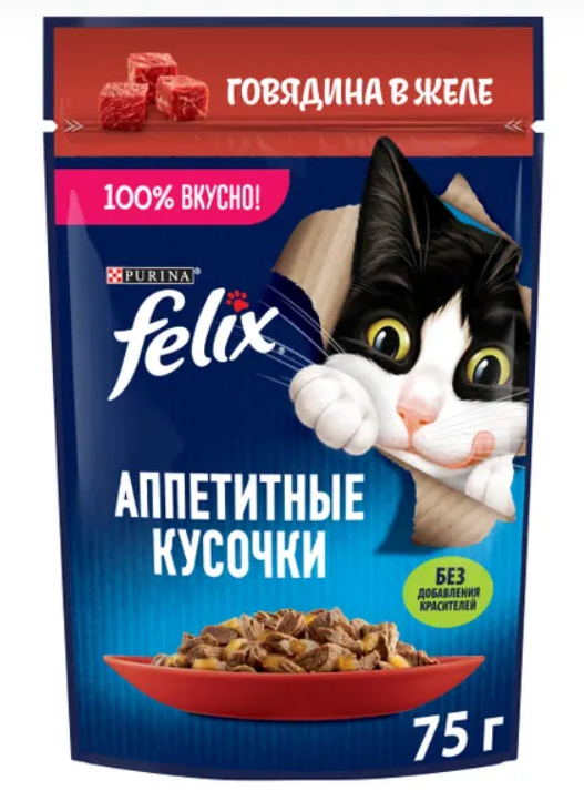 Корм для кошек Felix Аппетитные кусочки для взрослых говядина 75г