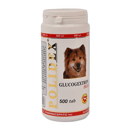 Polidex Glucogextron plus витамины для восстановления хрящевой ткани у собак, 500 таб. (1 таб. на 5 кг массы тела), 330 г