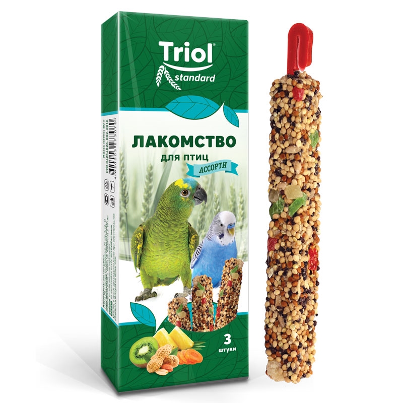 Triol лакомство для птиц Standard Ассорти (с фруктами, овощами и орехами), упаковка 3 шт), 75 г