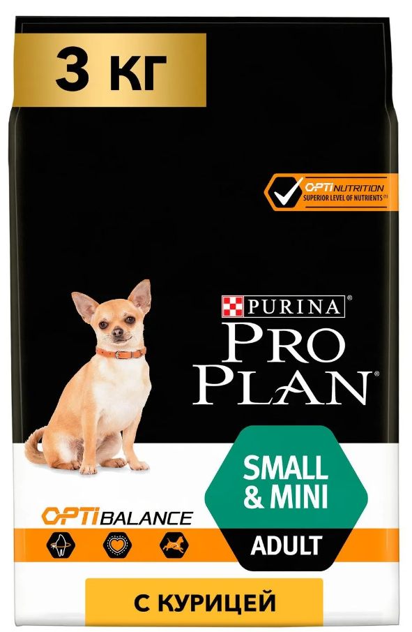Корм Purina Pro Plan для взрослых собак малых и карликовых пород с курицей и рисом