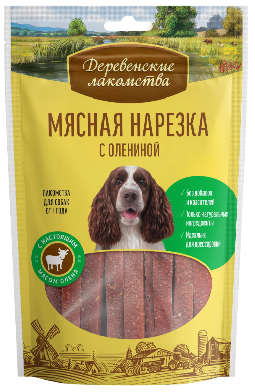 Лакомство Деревенские лакомства для собак, мясная нарезка с олениной, 90 г