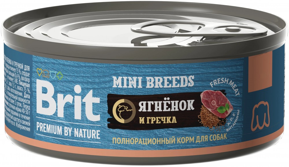 Корм Brit Premium By Nature Mini Breeds (консерв.) для собак малых пород, ягненок и гречка, 100 г