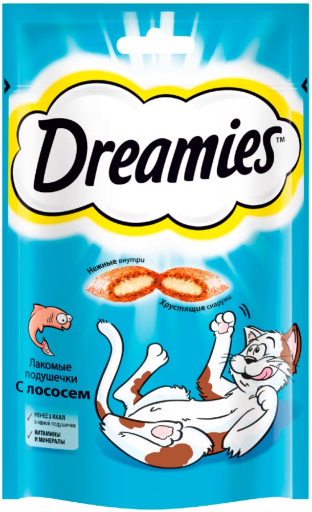 Лакомство для кошек Dreamies лакомые подушечки с лососем 60 г