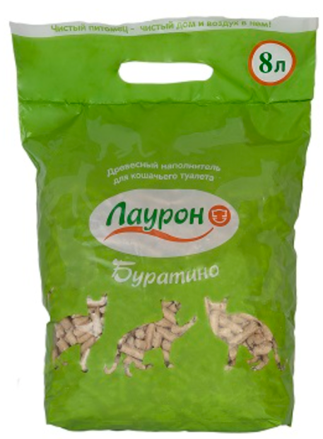 Наполнитель Лаурон Буратино древесный 8 л для кошек