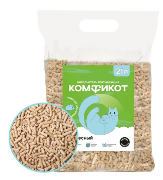 Наполнитель Комфикот древесный впитывающий, МЕЛКИЕ гранулы, 21 л