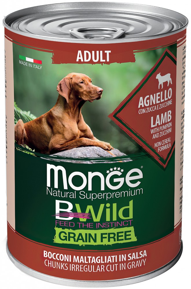 Консервы для собак Monge Dog BWild Grainfree ADULT из ягненка с тыквой и кабачками для всех пород 400г