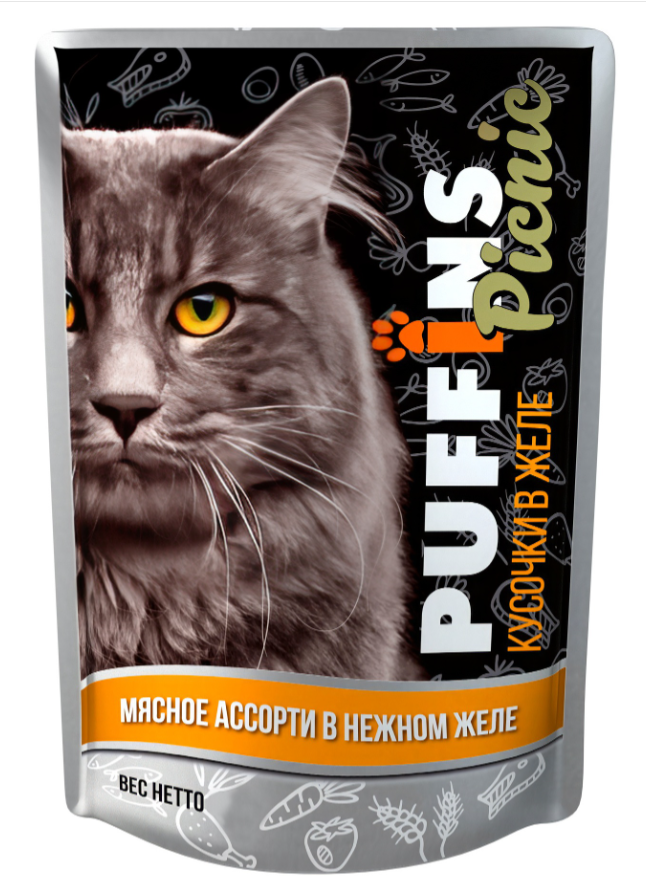 Корм Puffins Picnic (в желе) для кошек, мясное ассорти, 85 г