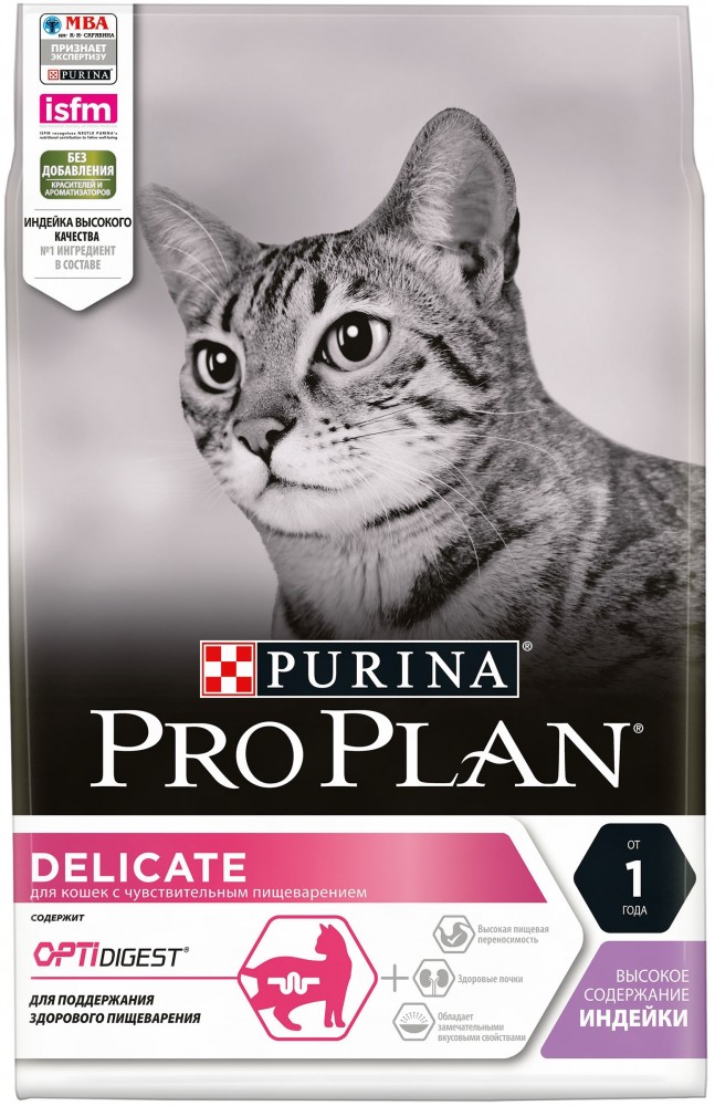 Корм PRO PLAN Delicate OPTI DIGEST (комплекс для поддержания здорового пищеварения) для кошек с чувствительным пищеварением, с индейкой 400 г