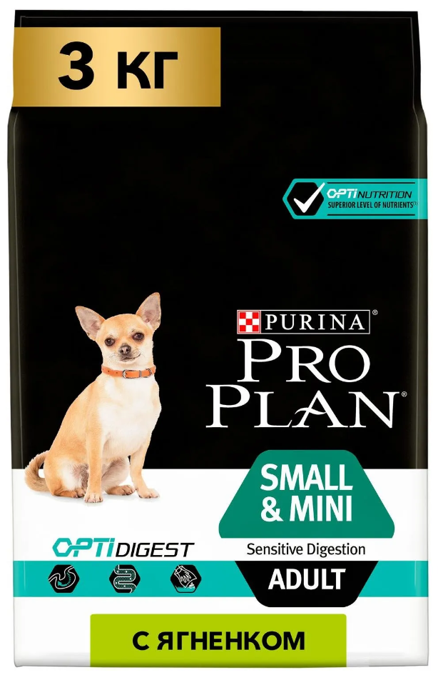 Корм Purina Pro Plan для взрослых собак малых пород с чувствительным пищеварением, ягненок