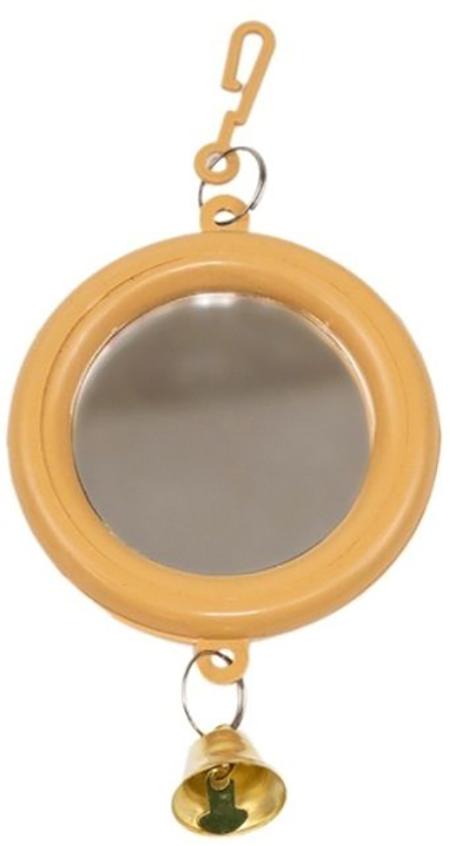 Homepet Зеркало для птиц, с колокольчиком круглое малое, бежевое, 7х13 см