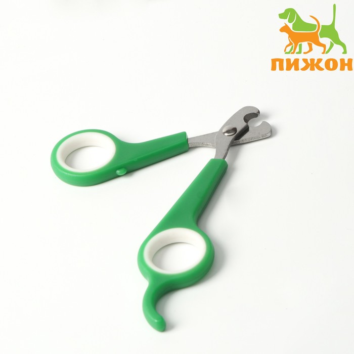 Ножницы-когтерезы Пижон с упором для пальца, отверстие 6 мм, зелёные с белым