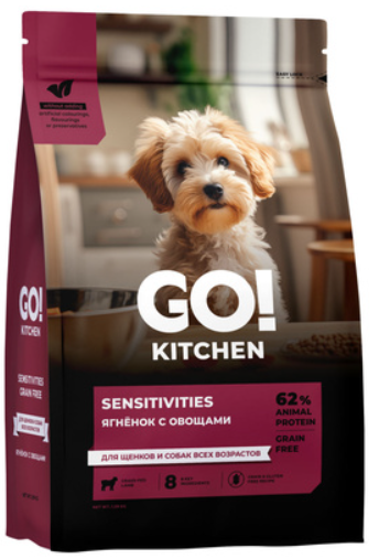 GO KITCHEN GO! Solutions Ягненок с овощами, полнорационный беззерновой сухой корм для щенков и собак всех возрастов с ягнёнком для чувствительного пищеварения