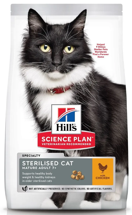 Корм сухой Hill&#039;s Science Plan для взрослых стерилизованных кошек старше 7 лет, с курицей