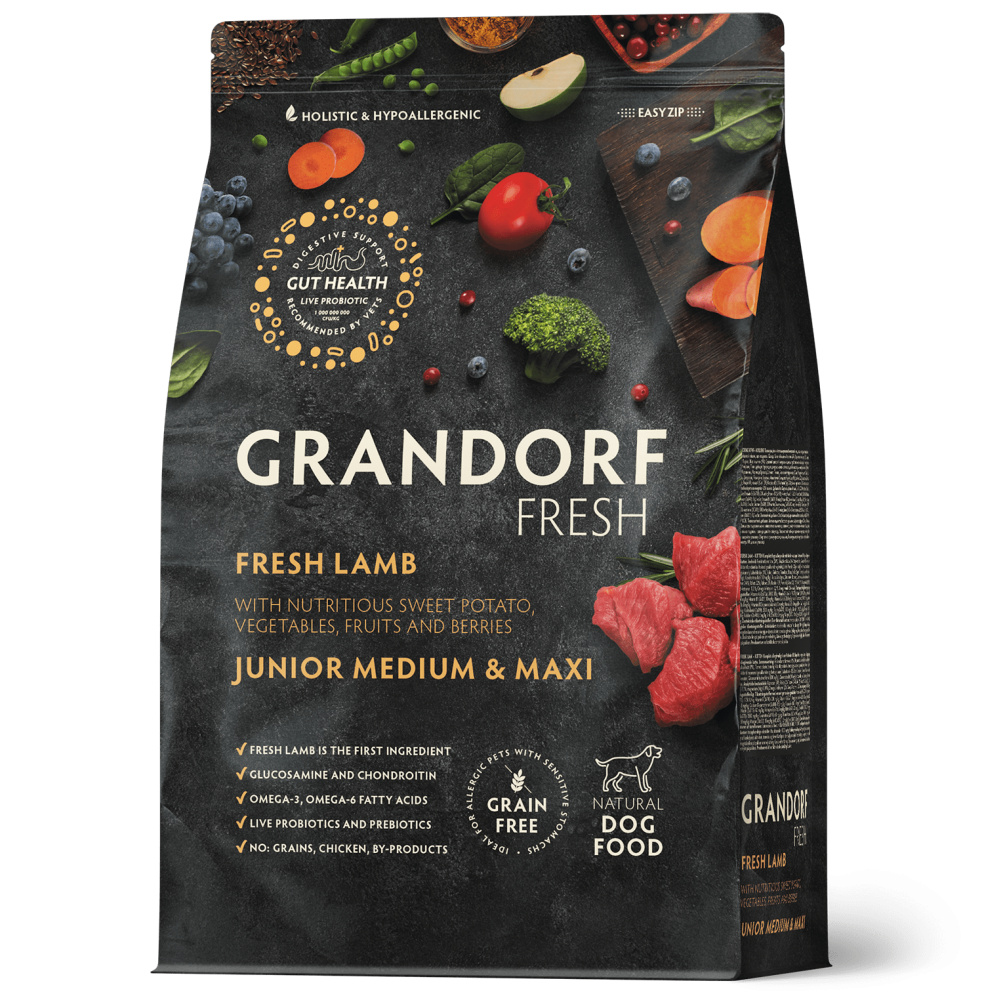 Сухой корм GRANDORF FRESH DOG Lamb JUNIOR MEDIUM&amp;MAXI мясо Ягненка с бататом, для юниоров беременных или кормящих собак