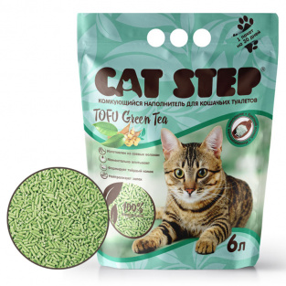 Наполнитель для кошачьих туалетов Cat Step Tofu Green Tea , растительный комкующийся 6 л-2,8кг