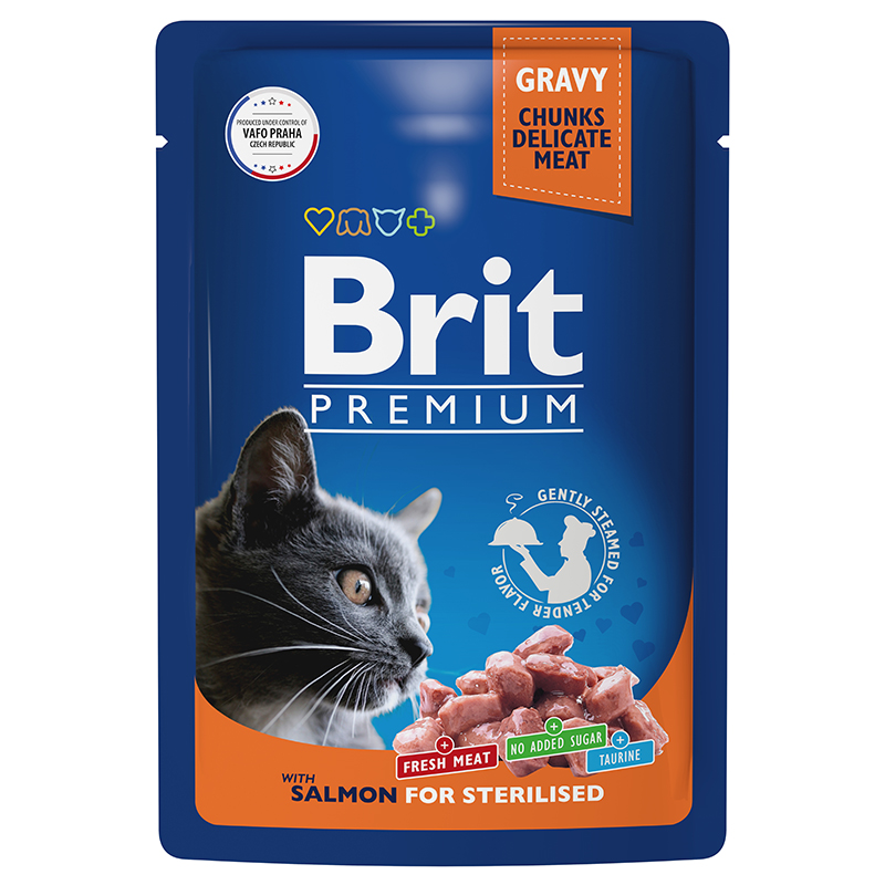 Brit Premium Пауч для взрослых стерилизованных кошек лосось в соусе 85 г