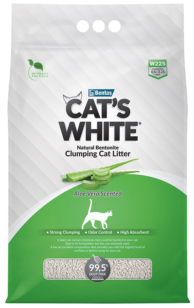 Наполнитель Cat&#039;s White Natural Aloe Vera для кошек, комкующийся, с ароматом алоэ вера, 5 л, 4,3 кг