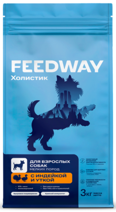 Корм Feedway Индейка и утка монопротеиновый полнорационный для собак малых пород