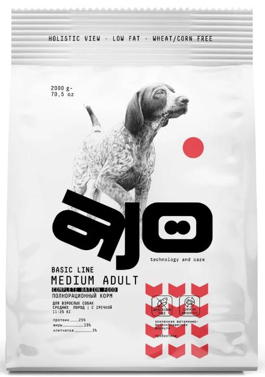Ajo Dog Adult корм для собак средних пород говядина с гречкой