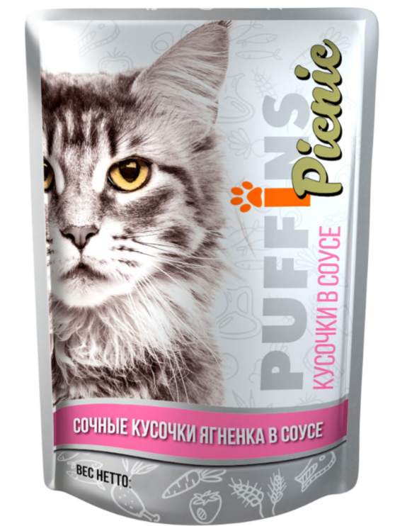 Корм Puffins Picnic (в соусе) для кошек, ягнёнок, 85 г