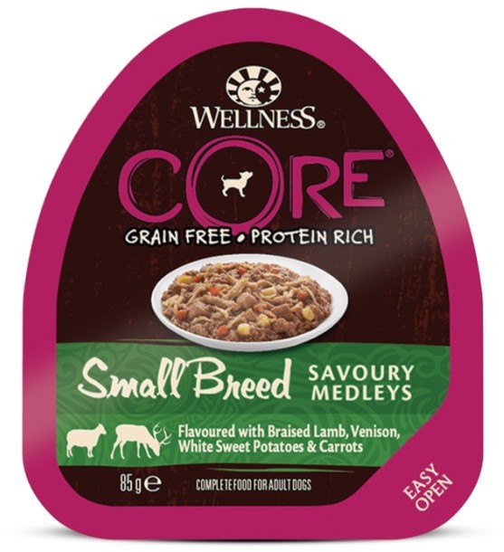 Консервы для собак Wellness Core мелких пород с бараниной и олениной, белым сладким картофелем и морковью 85 гр