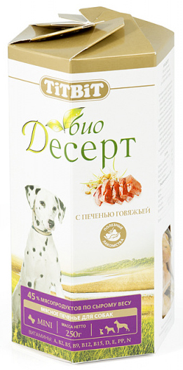 Лакомство TiTBiT Био-Десерт печенье мини для собак, с печенью, 250 г
