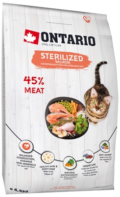 Корм Ontario Cat Sterilised Salmon для стерилизованных кошек, с лососем