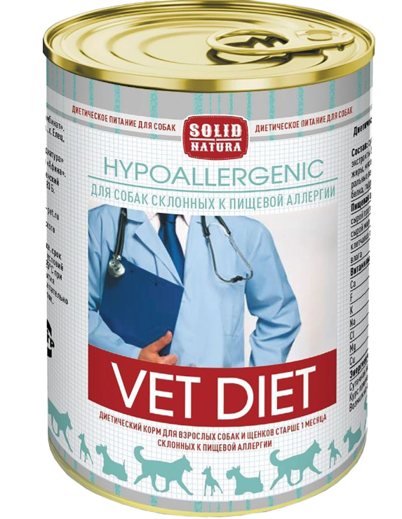 Корм Solid Natura Vet Diet Hypoallergenic (консерв.) для собак, профилактика пищевой аллергии, 340 г