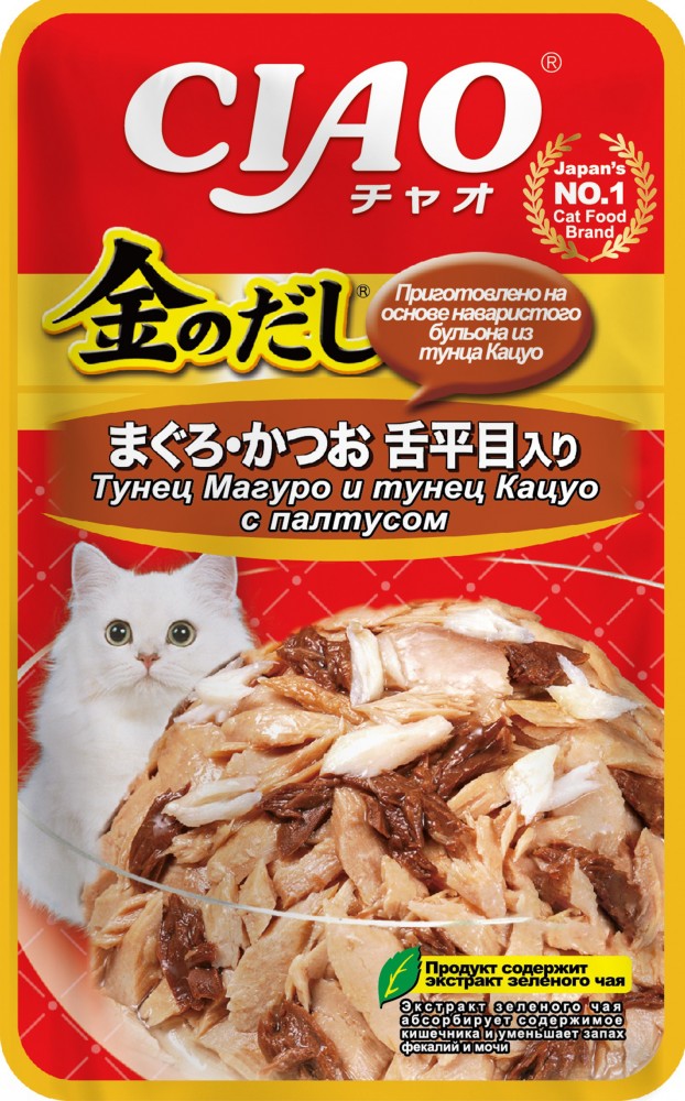 Корм Inaba Kinnodashi (консерв.) для кошек, тунец магуро и тунец кацуо с палтусом, 60 г