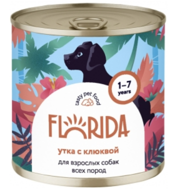 Корм Florida (консерв.) для собак, утка с клюквой, 240 г