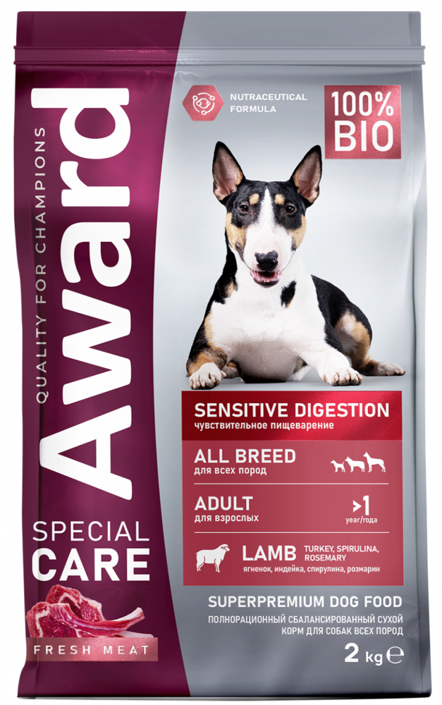 Сухой корм AWARD SPECIAL CARE Sensitive Digestion для взрослых собак всех пород с чувствительным пищеварением со свежим мясом ягненка 2 кг