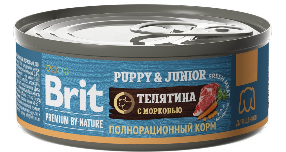 Корм Brit Premium By Nature Puppy &amp; Junior (консерв.) для щенков, телятина с морковью, 100 г