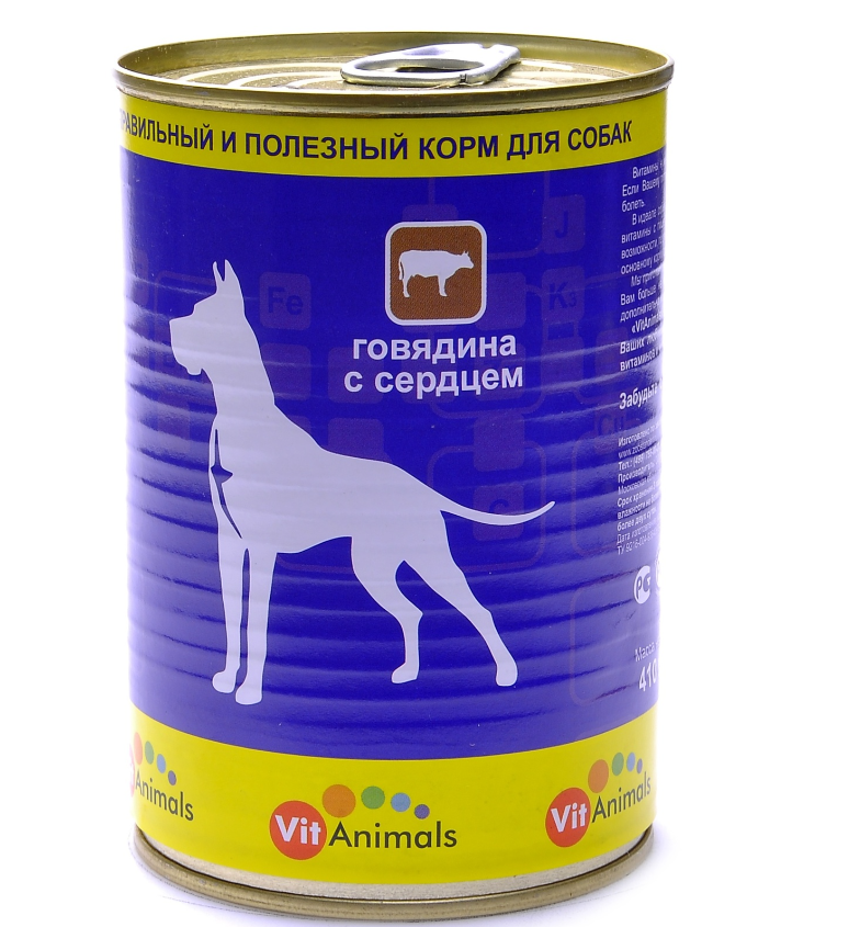 Корм VitAnimals (консерв.) для собак, говядина с сердцем, 410 г