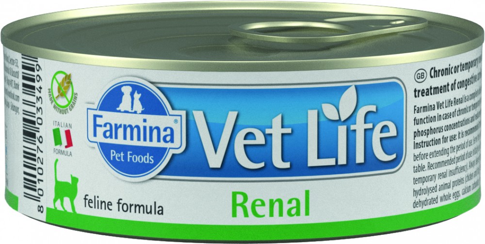 Корм Farmina Vet Life Renal (паштет) для кошек, поддержание функций почек, 85 г