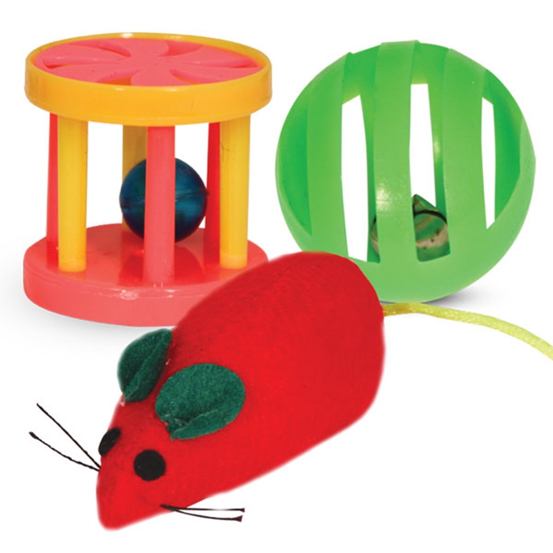 Triol набор игрушек для кошек (мяч, мышь, барабан), d 35/85/40 мм