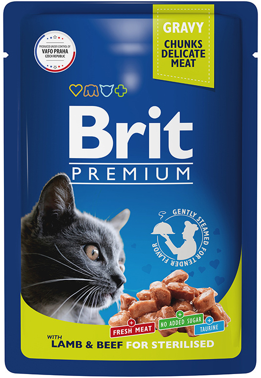 Корм Brit Premium Sterilised Lamb &amp; Beef (в соусе) для стерилизованных кошек, ягненок и говядина, 85 г