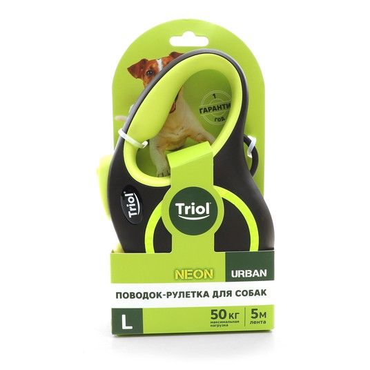 Поводок-рулетка для собак Urban Neon L, 5м до 50кг, лента, черный