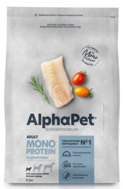 Корм AlphaPet Superpremium Monoprotein для собак средних и крупных пород, монобелковый, c рыбой