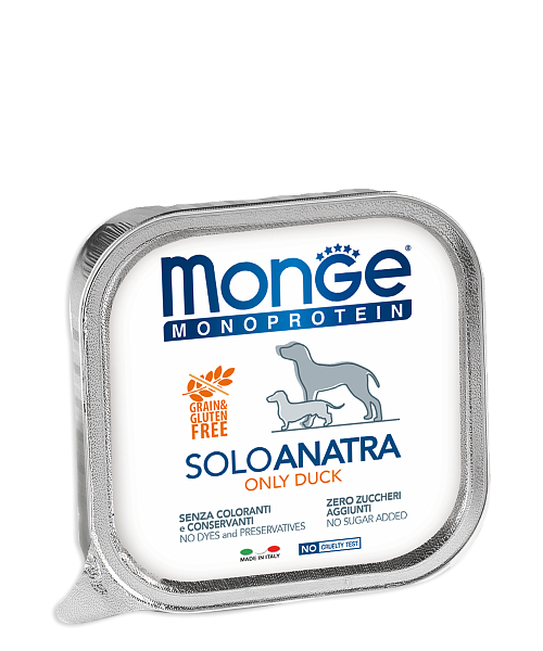 Влажный корм Monge Dog Monoproteico Solo консервы для собак паштет из утки 150 г