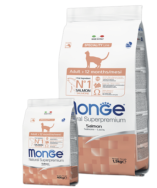 Корм сухой Monge Cat для взрослых кошек с лососем 1,5 кг