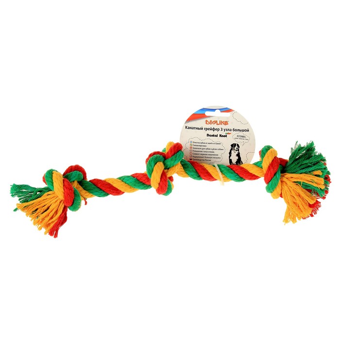 Doglike Dental Knot грейфер канатный с 3 узлами, 33 см, разноцветный