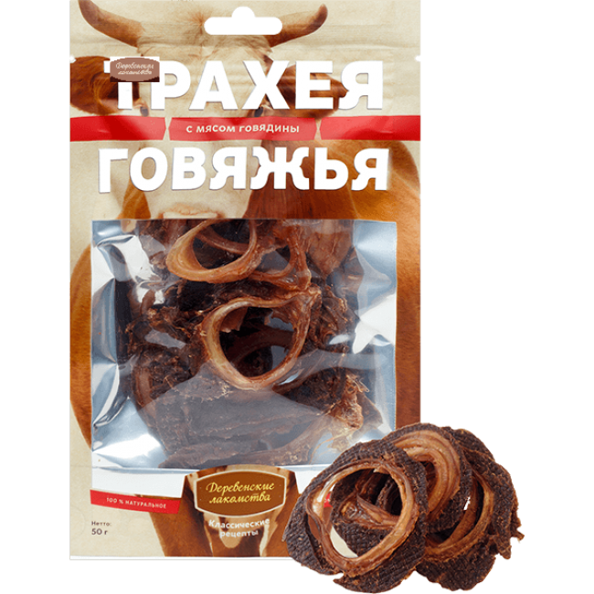 Лакомство для собак Деревенские лакомства Трахея говяжья с мясом утки 50г