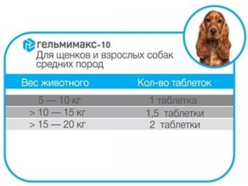 Гельмимакс-10 Apicenna (Апи-Сан) для щенков и собак средних пород, от гельминтов, 2 таб. по 120 мг