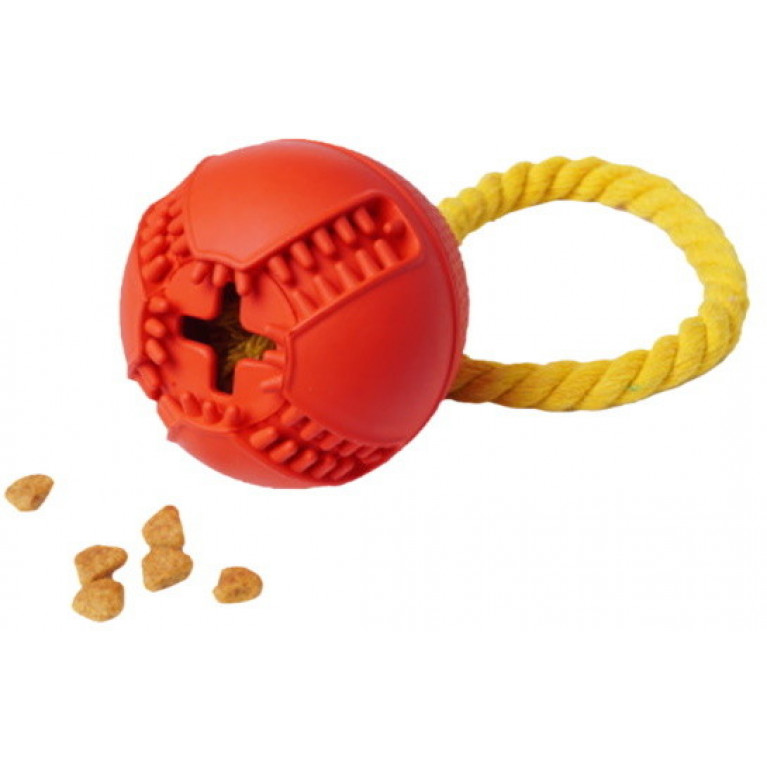 Homepet Silver Series Игрушка Мяч с канатом и отверстием для лакомств для собак, бирюзовый, каучук, 7.6 х 8.2 см