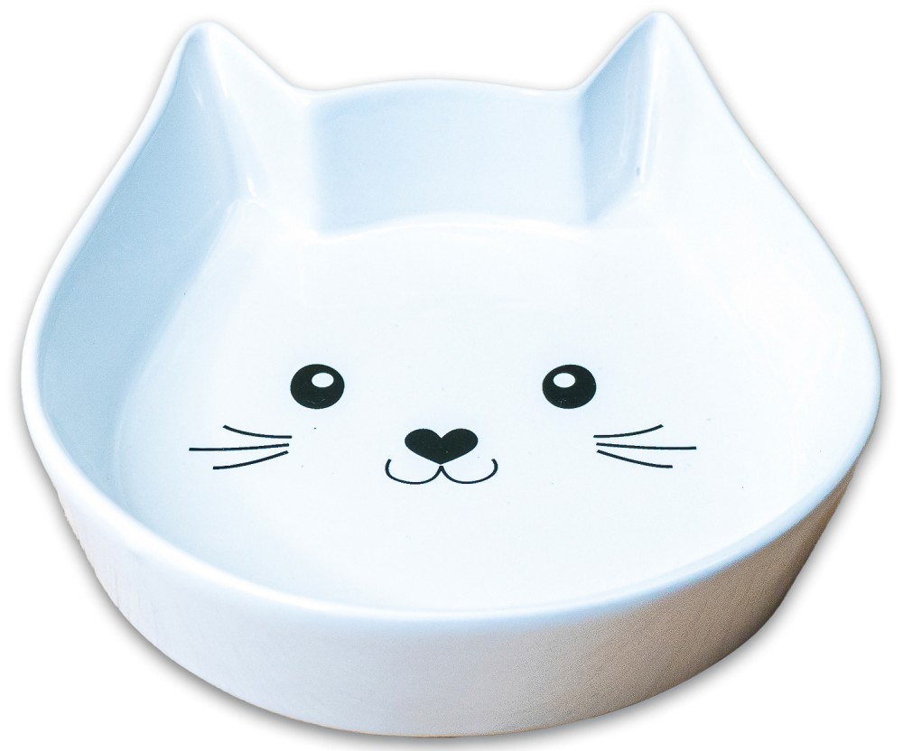 Миска Mr.Kranch керамическая для кошек Мордочка кошки 200 мл белая
