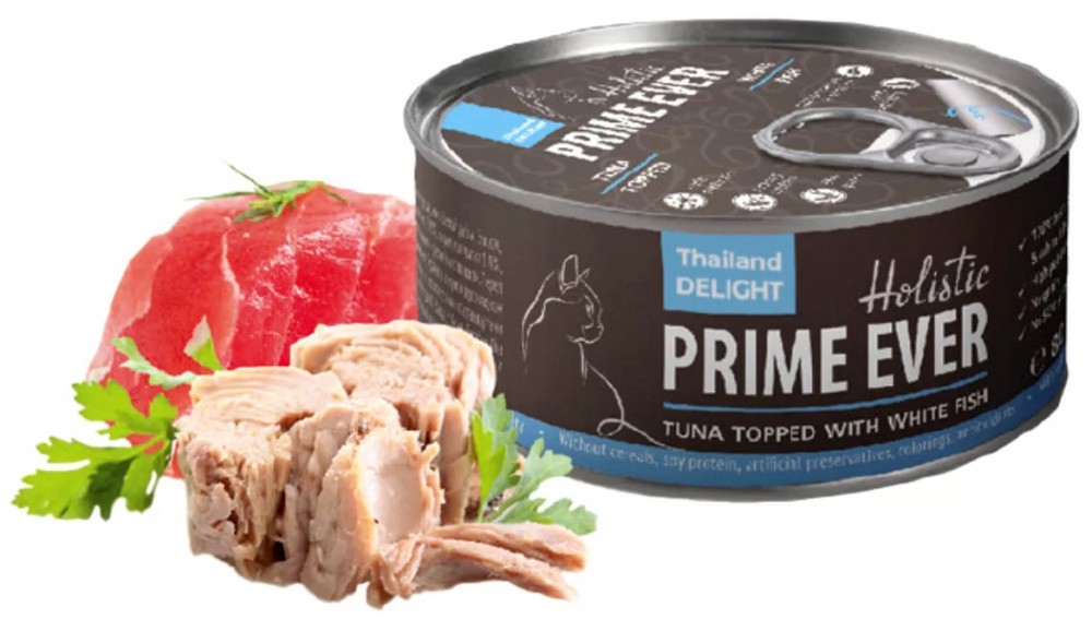 Корм Prime Ever Holistic Tuna Topped &amp; White Fish (в желе) для кошек, с тунцом и белой рыбой, 80 г