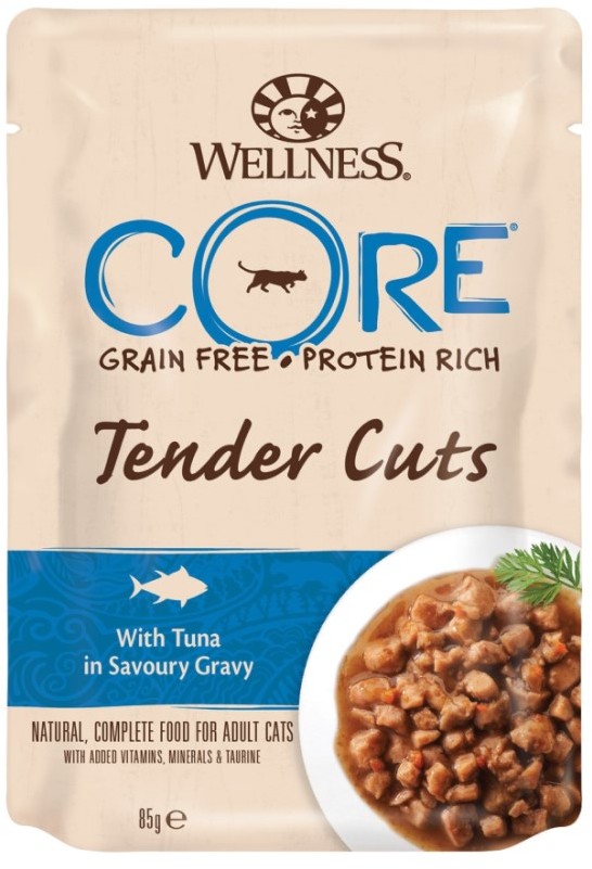 Влажный корм Wellness Core Tender Cuts для кошек с тунцом в виде нарезки в соусе, пауч 85 гр
