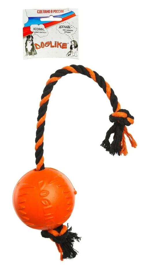 Игрушка для животных Doglike Мяч для собак с канатом, Средний, (оранжевый) диаметр 8,5 см