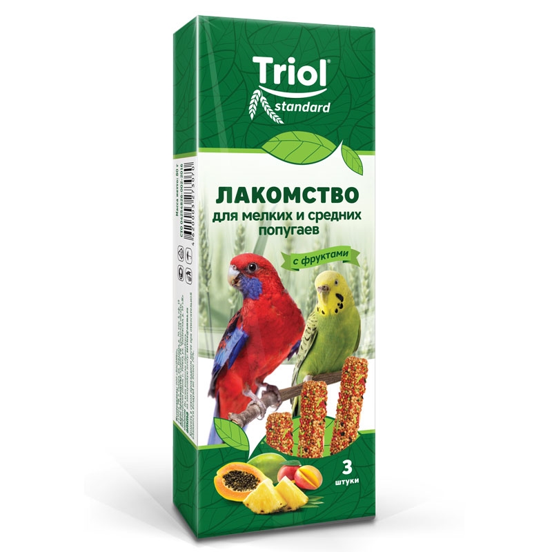 Triol лакомство Standard для мелких и средних попугаев с фруктами, упаковка 3 шт, 80 г